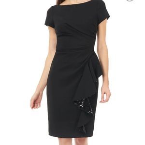 CARMEN MARC VALVO Sequined Ruffled Cocktail Dress